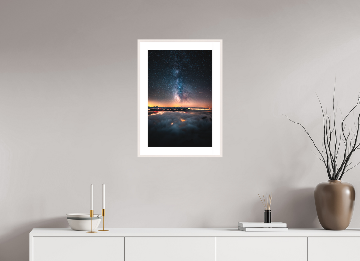 40 x 60 cm, Rahmen-Weiß Säntis Milky Way at Night, Switzerland