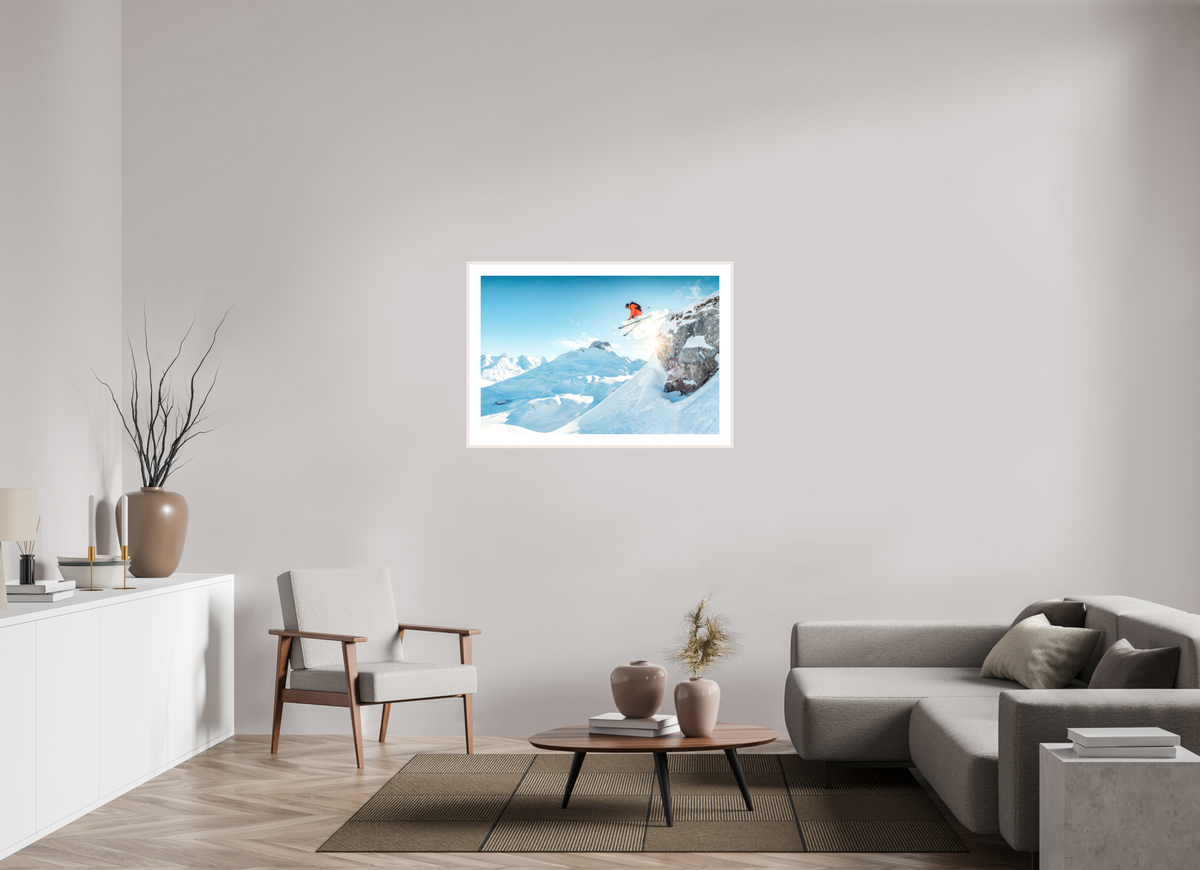 105 x 70 cm, Rahmen-Weiß Freeride Jump Over the Rocks, Zürs