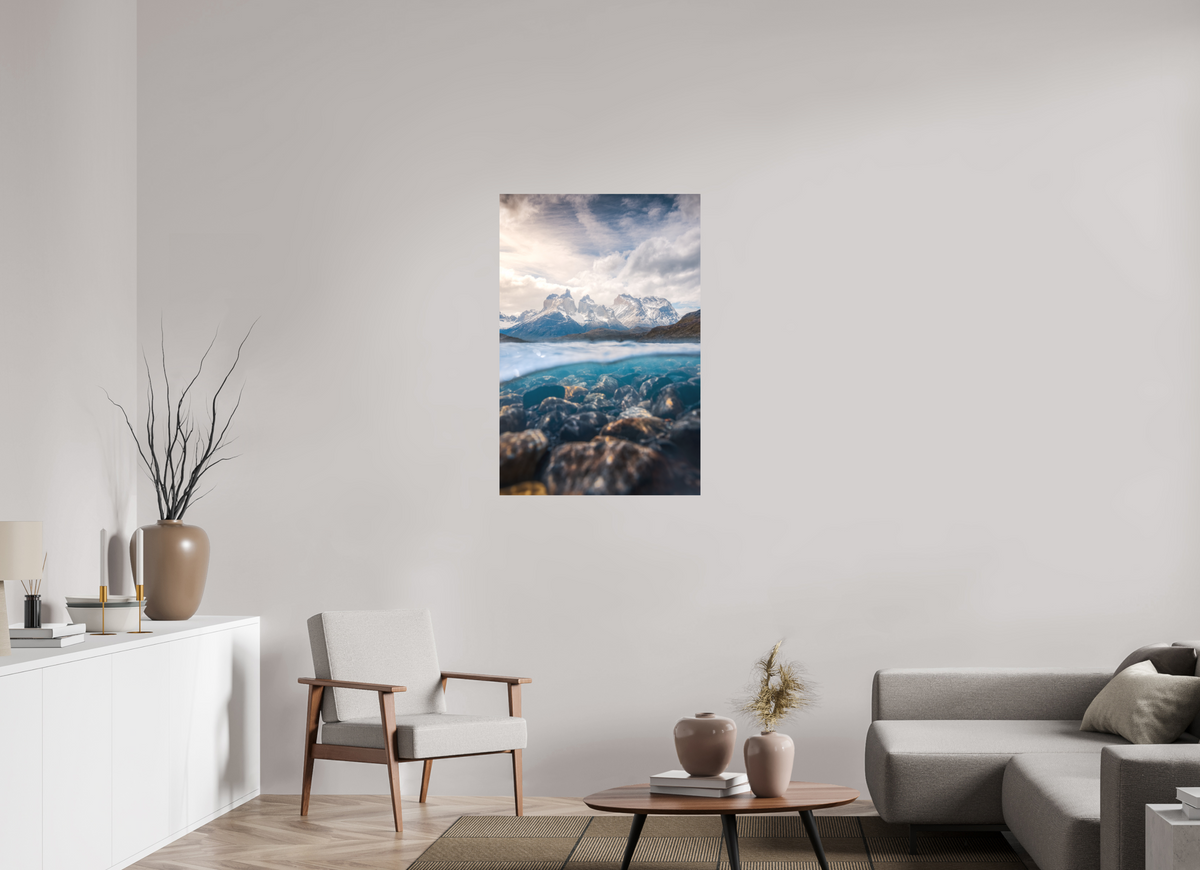 70 x 105 cm, Papierprint ohne Rahmen Torres del Paine, Reflection