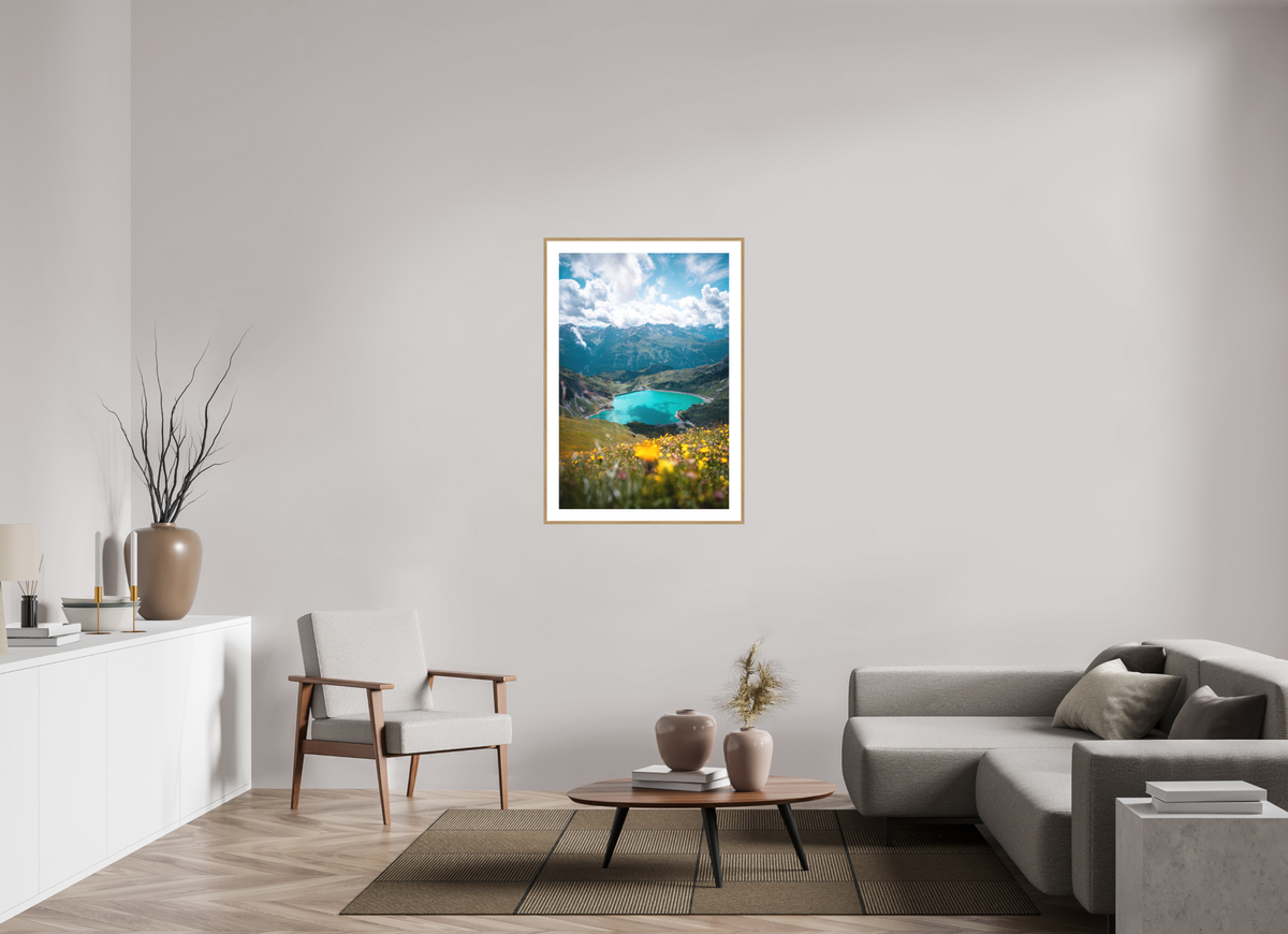 70 x 105 cm, Rahmen-Holzoptik Turquoise Lake in Summer, Lech