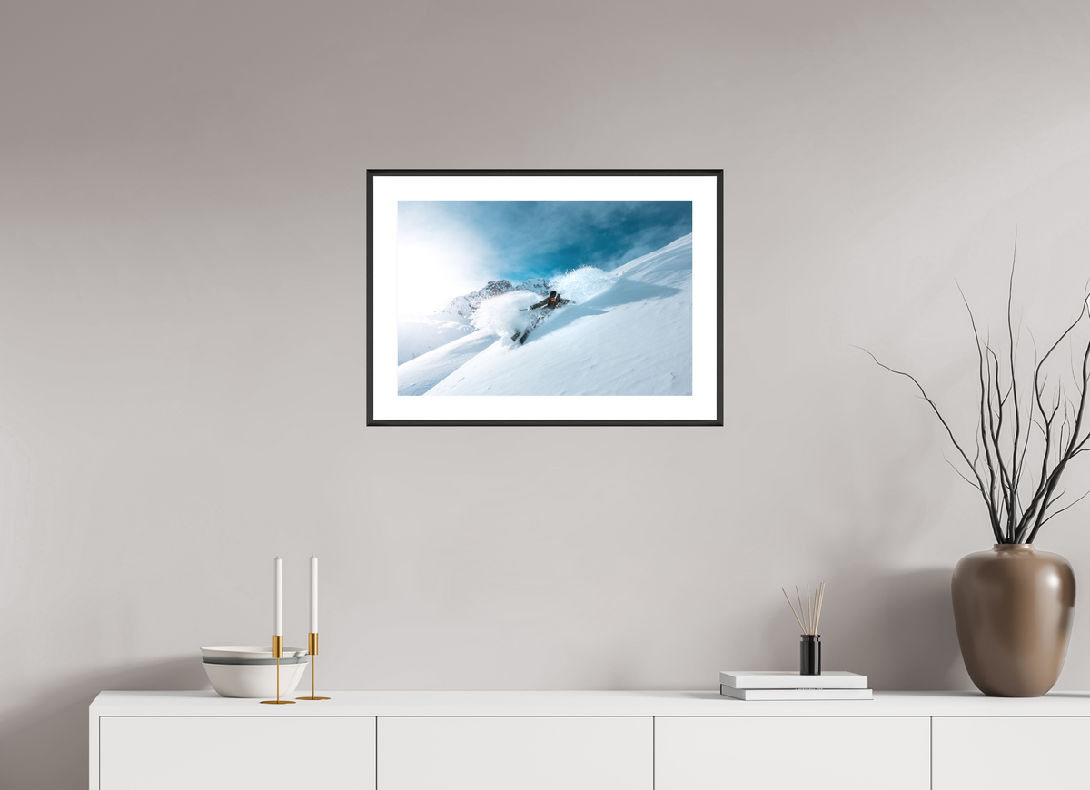 60 x 40 cm, Rahmen-Schwarz Deep Powder Turn, Zürs
