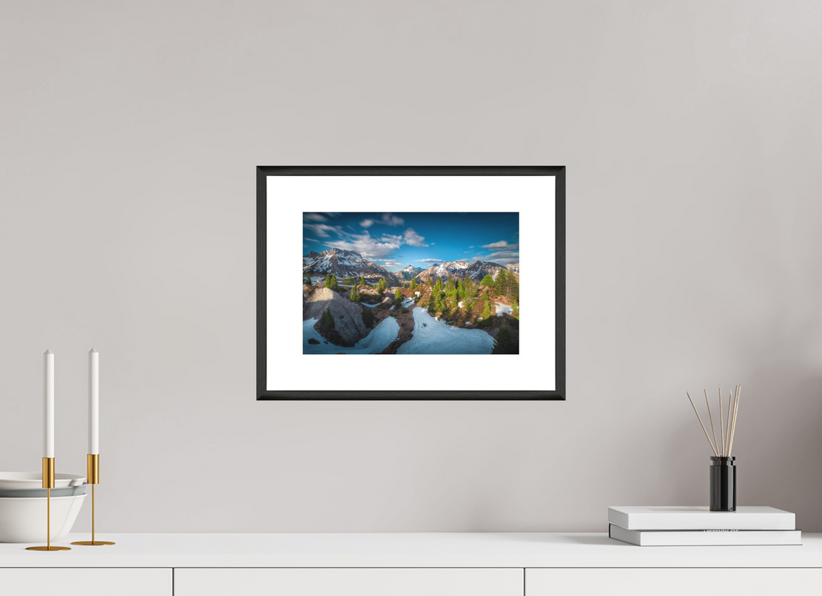 30 x 20 cm, Rahmen-Schwarz Spring Panorama With the Biberkopf, Lech