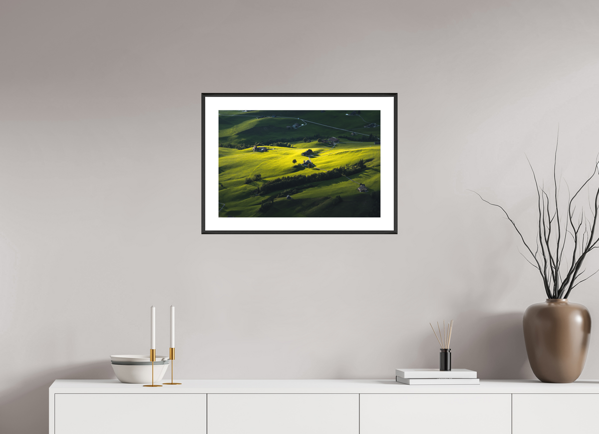 60 x 40 cm, Rahmen-Schwarz Swiss Farmland at Hoher Kasten, Alpstein