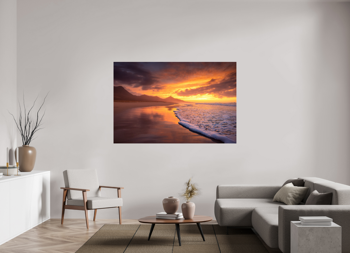 180 x 120 cm, Photo Print Under Acrylic Glass Dramatic Sunset on the Beach