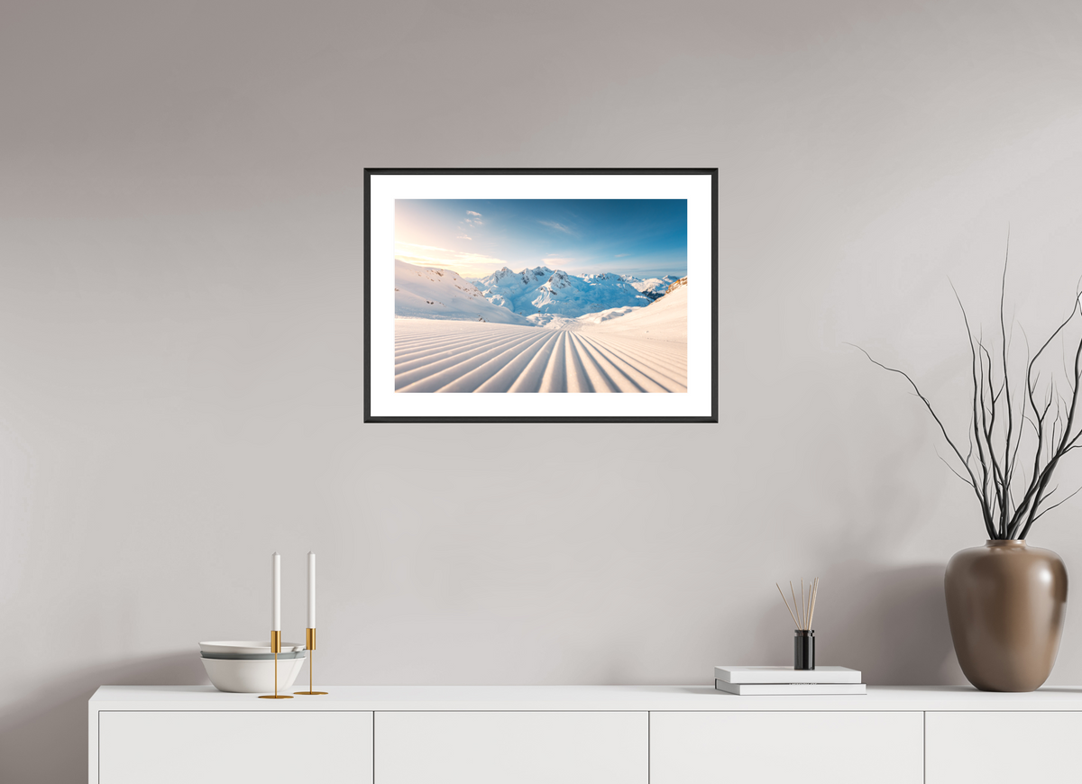 60 x 40 cm, Rahmen-Schwarz Freshly Groomed Slope, Zürs