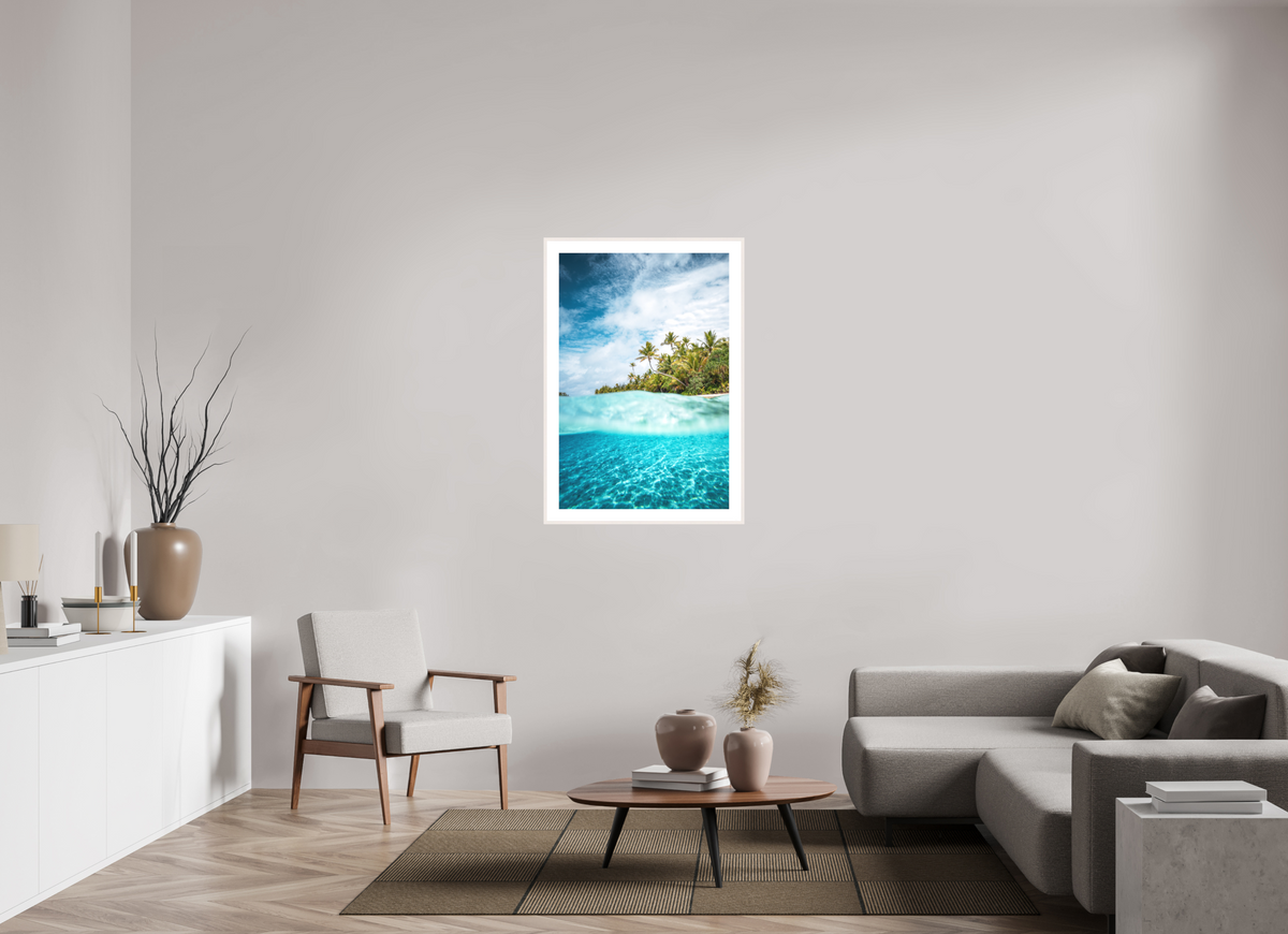 70 x 105 cm, Rahmen-Weiß Above and Below the Waterline, Aitutaki