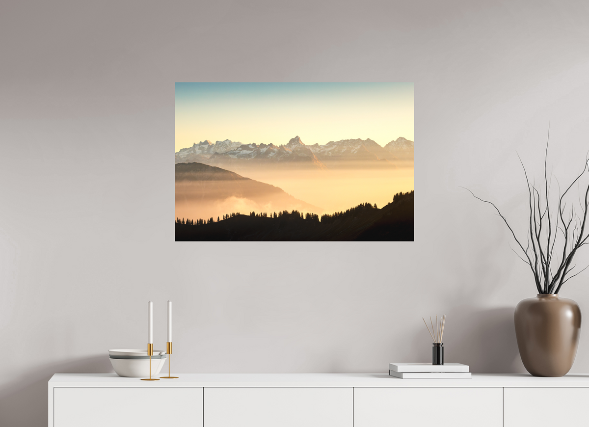 90 x 60 cm, Papierprint ohne Rahmen Zimba Above the Sea of Fog, Vorarlberg