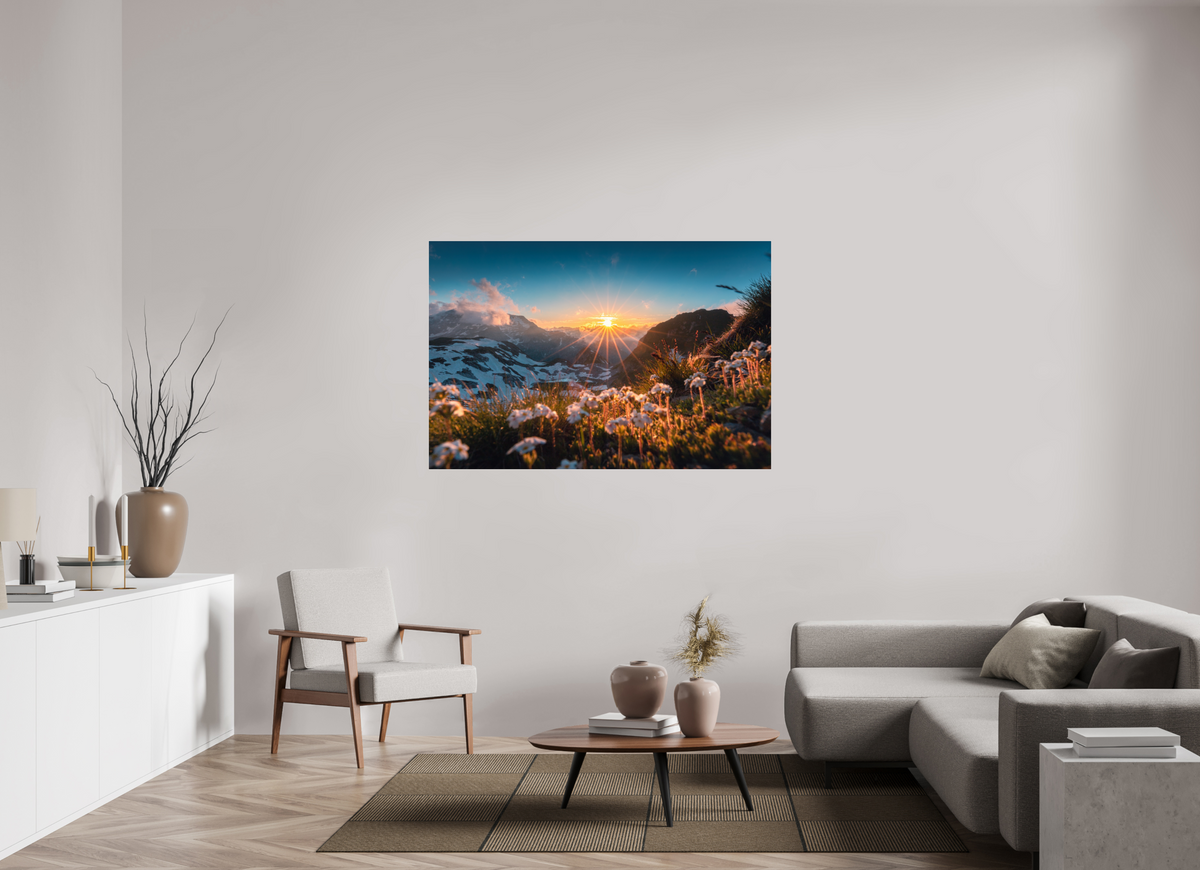 150 x 100 cm, Photo Print Under Acrylic Glass Sunset at the Madloch, Arlberg