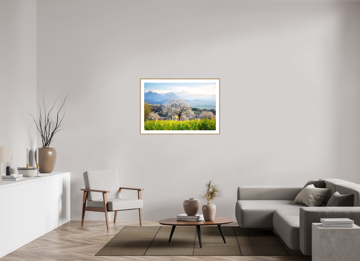 105 x 70 cm, Rahmen-Holzoptik Spring Cherry Tree Meadow, Fraxern
