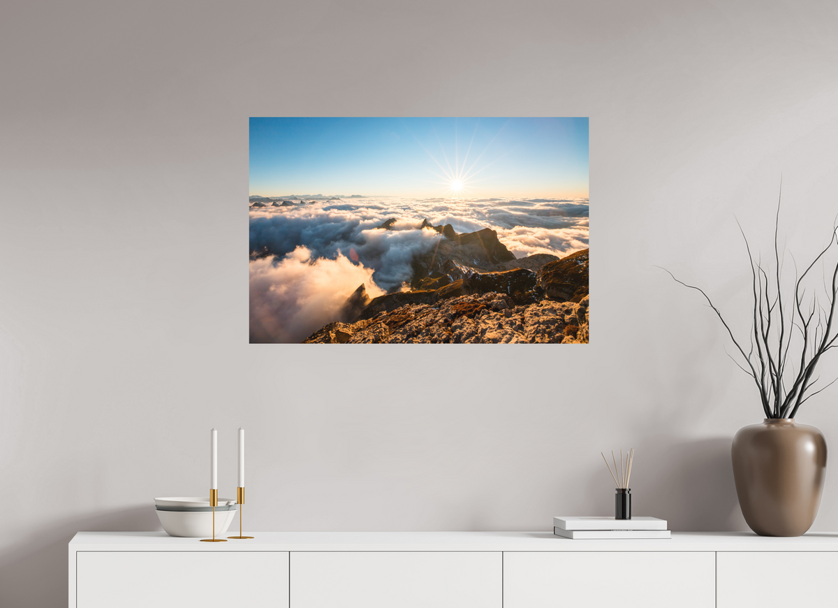 90 x 60 cm, Papierprint ohne Rahmen Säntis Sunset Clouds, Switzerland