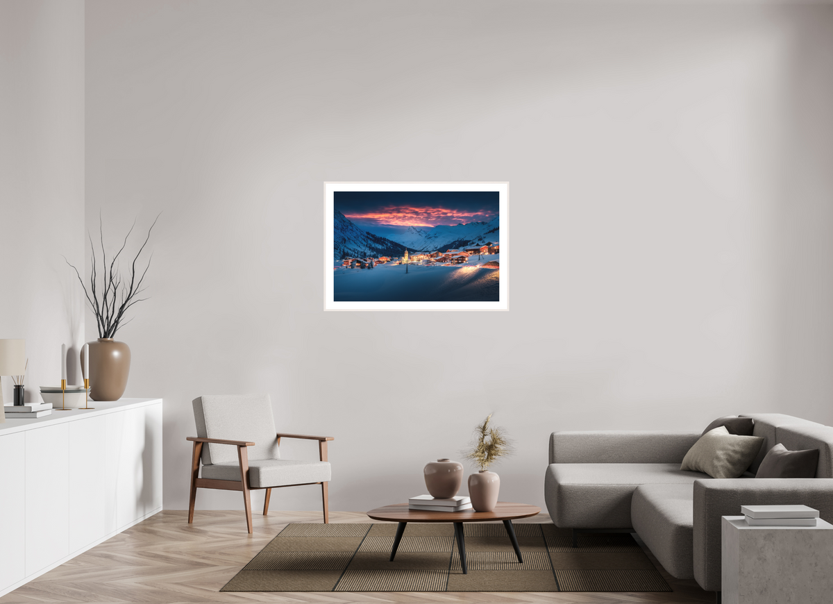 105 x 70 cm, Rahmen-Weiß Zug Village, Arlberg