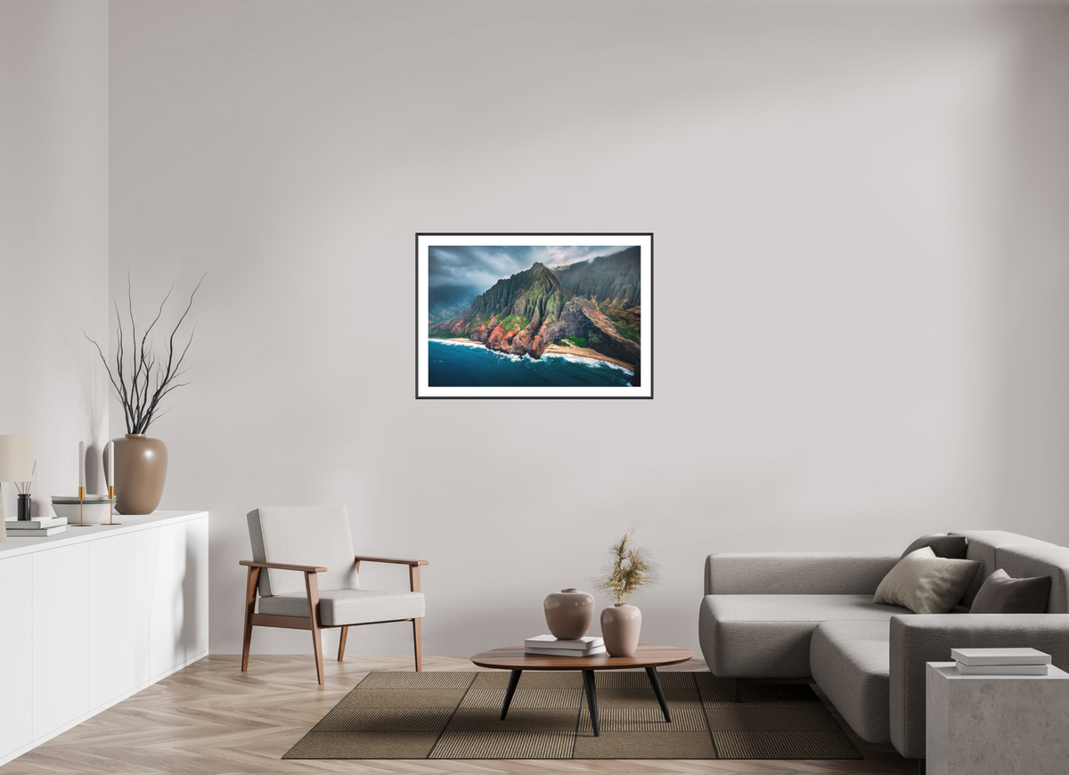 105 x 70 cm, Rahmen-Schwarz Napali Coast Cliffs, Kauai Hawaii