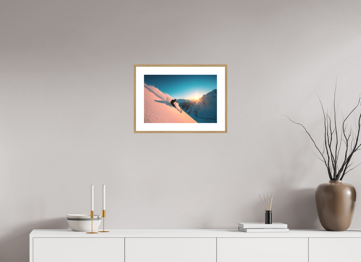 45 x 30 cm, Rahmen-Holzoptik Skiing Into the Sunset, Flexenpass