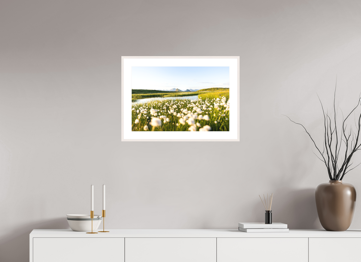 60 x 40 cm, Rahmen-Weiß Alpine Cotton Grass by the Pond