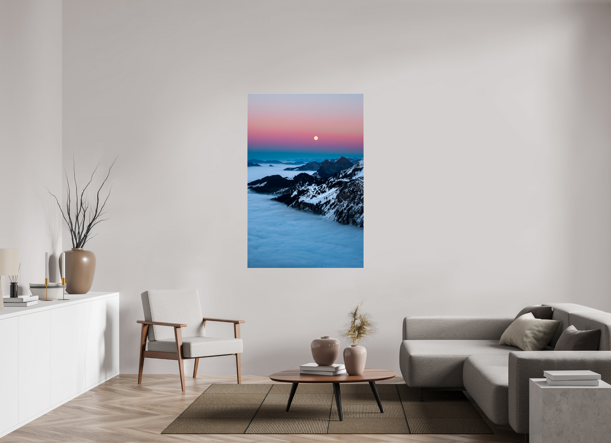 100 x 150 cm, Photo Print Under Acrylic Glass Moonrise Over the Sea of Fog, Hohe Matona