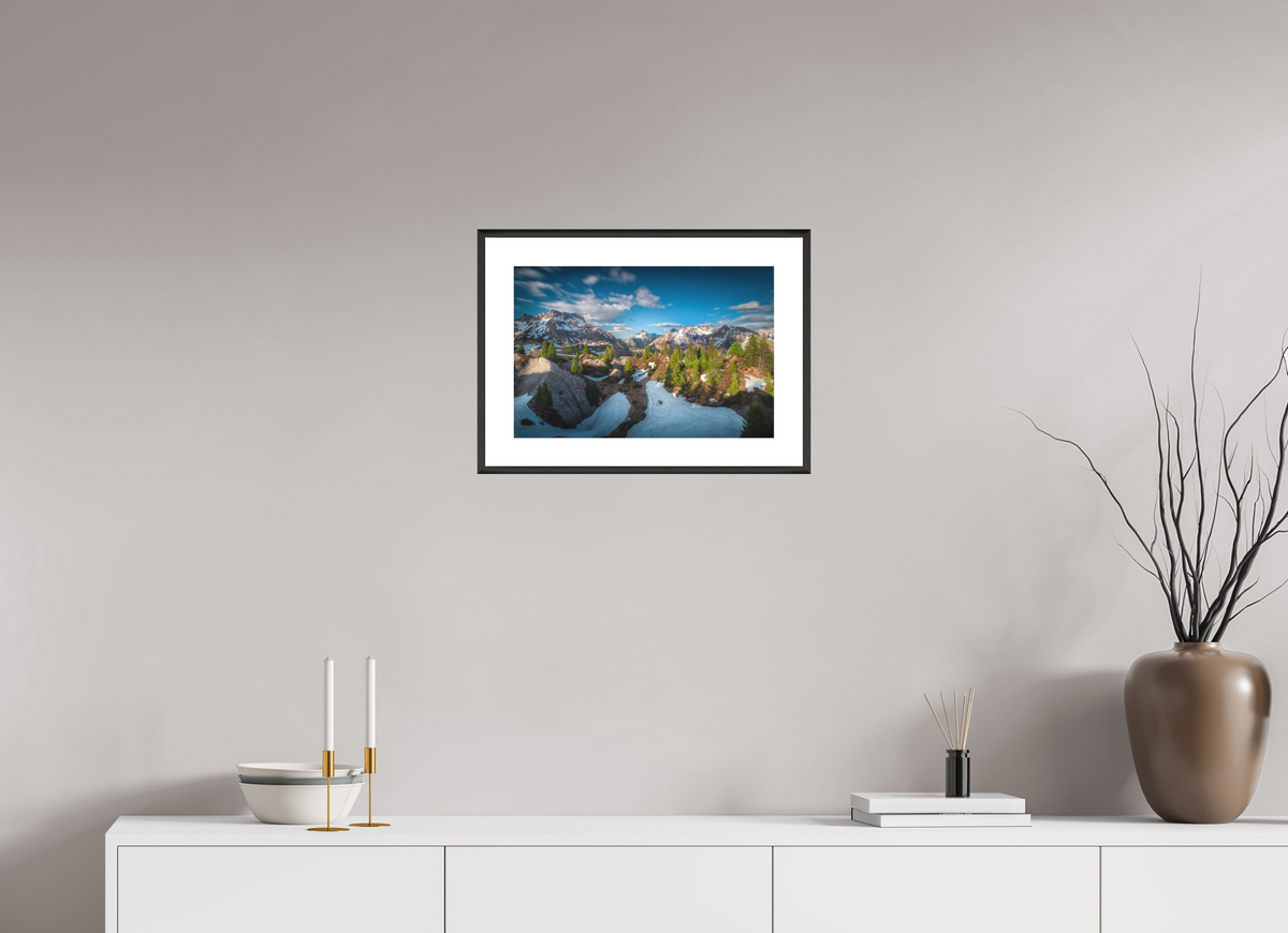 45 x 30 cm, Rahmen-Schwarz Spring Panorama With the Biberkopf, Lech