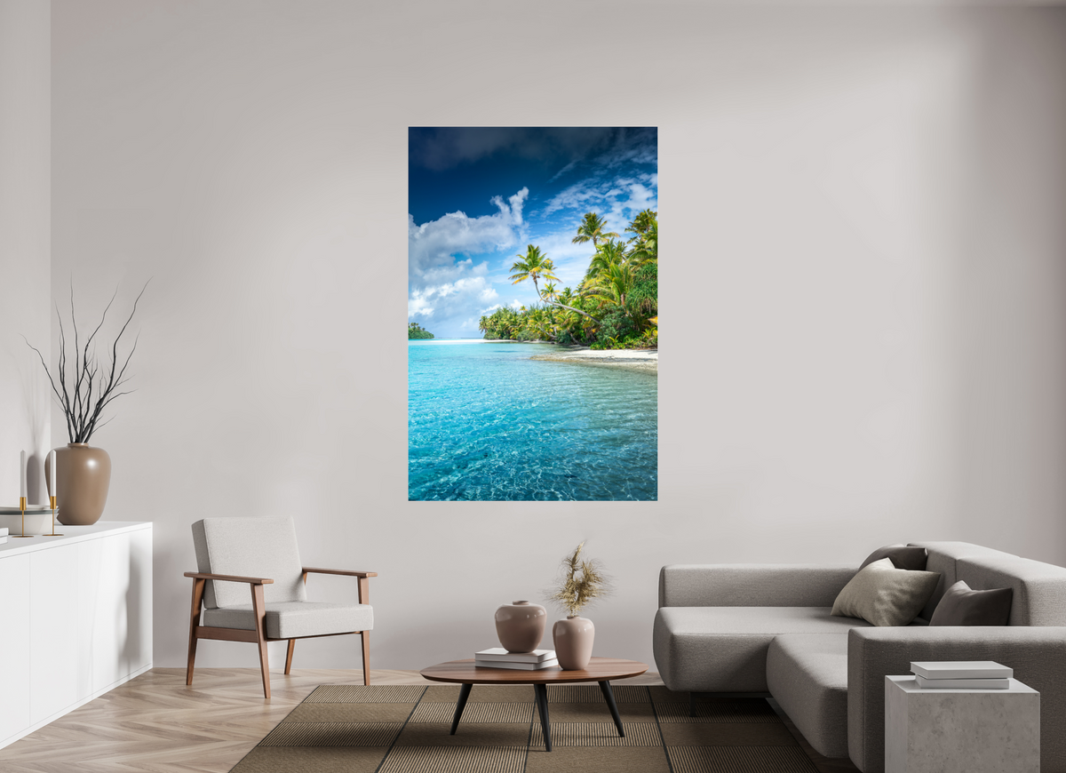 120 x 180 cm, Photo Print Under Acrylic Glass Palm Coast, Aitutaki Lagoon
