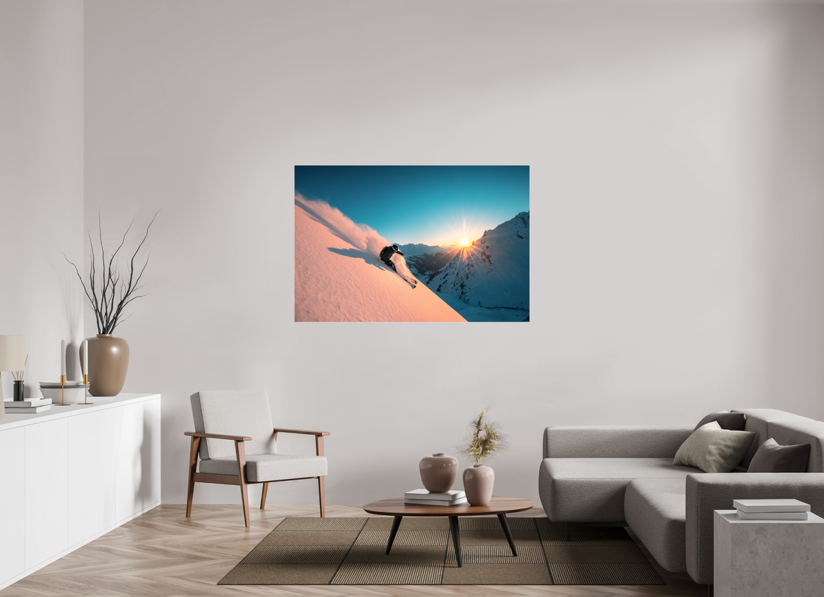 150 x 100 cm, Photo Print Under Acrylic Glass Skiing Into the Sunset, Flexenpass