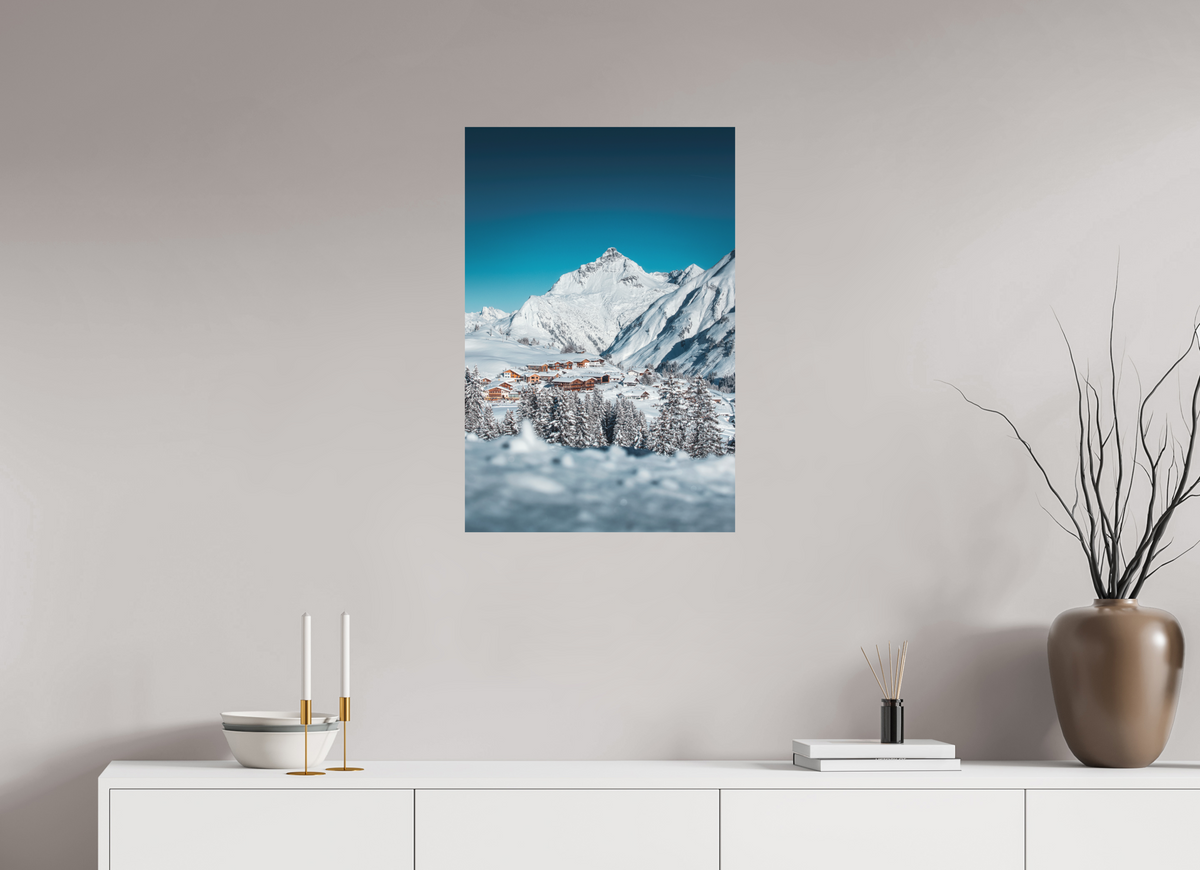 50 x 75 cm, Papierprint ohne Rahmen Oberlech Village with Biberkopf, Arlberg