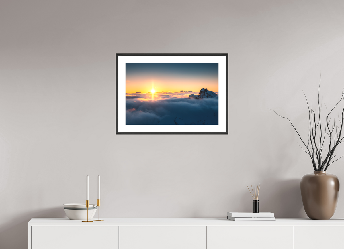 60 x 40 cm, Rahmen-Schwarz Golden Sunset Over the Clouds
