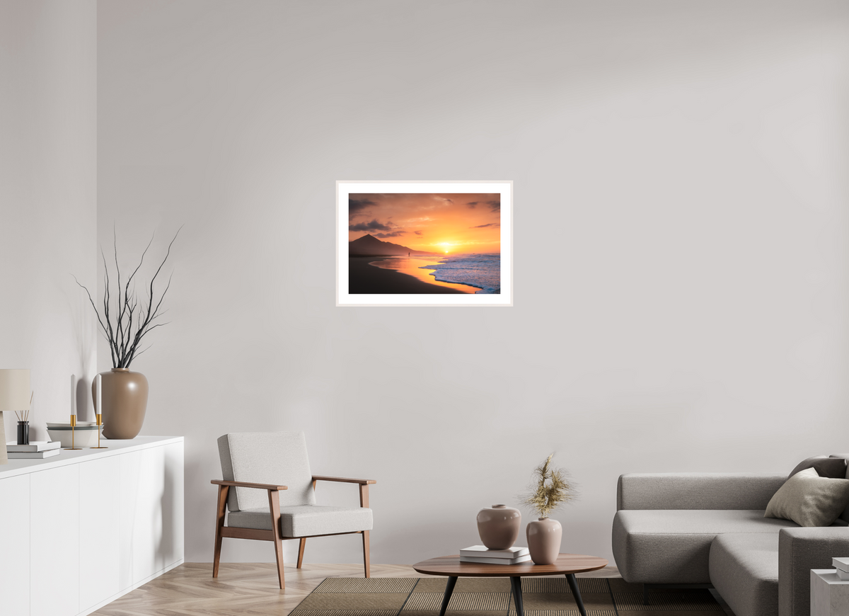 75 x 50 cm, Rahmen-Weiß Sunset Angler at Cofete, Fuerteventura