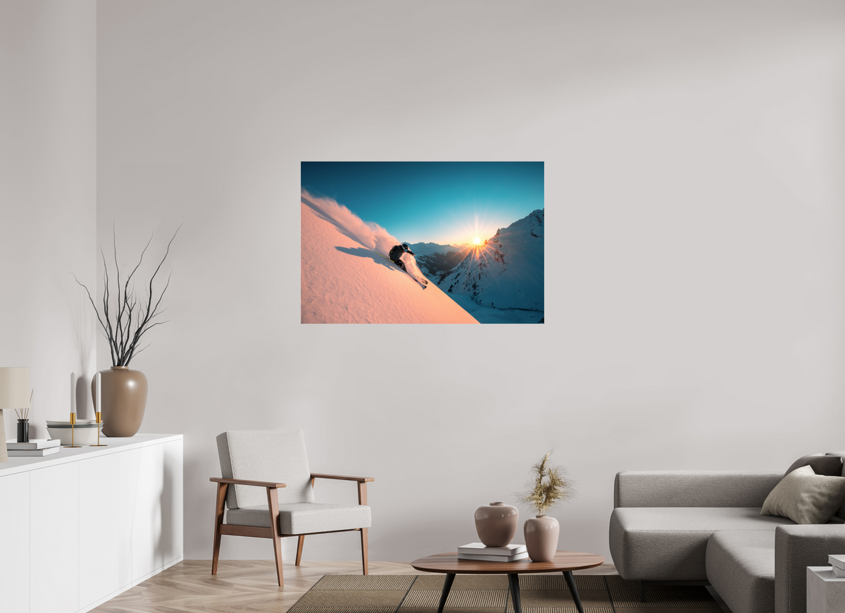 120 x 80 cm, Photo Print Under Acrylic Glass Skiing Into the Sunset, Flexenpass