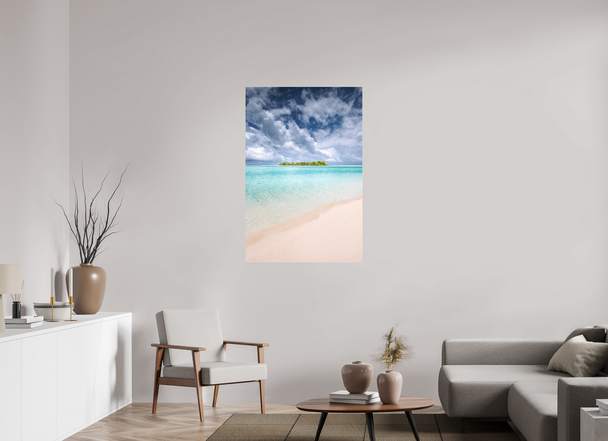 80 x 120 cm, Photo Print Under Acrylic Glass Tropical Coastline, Aitutaki