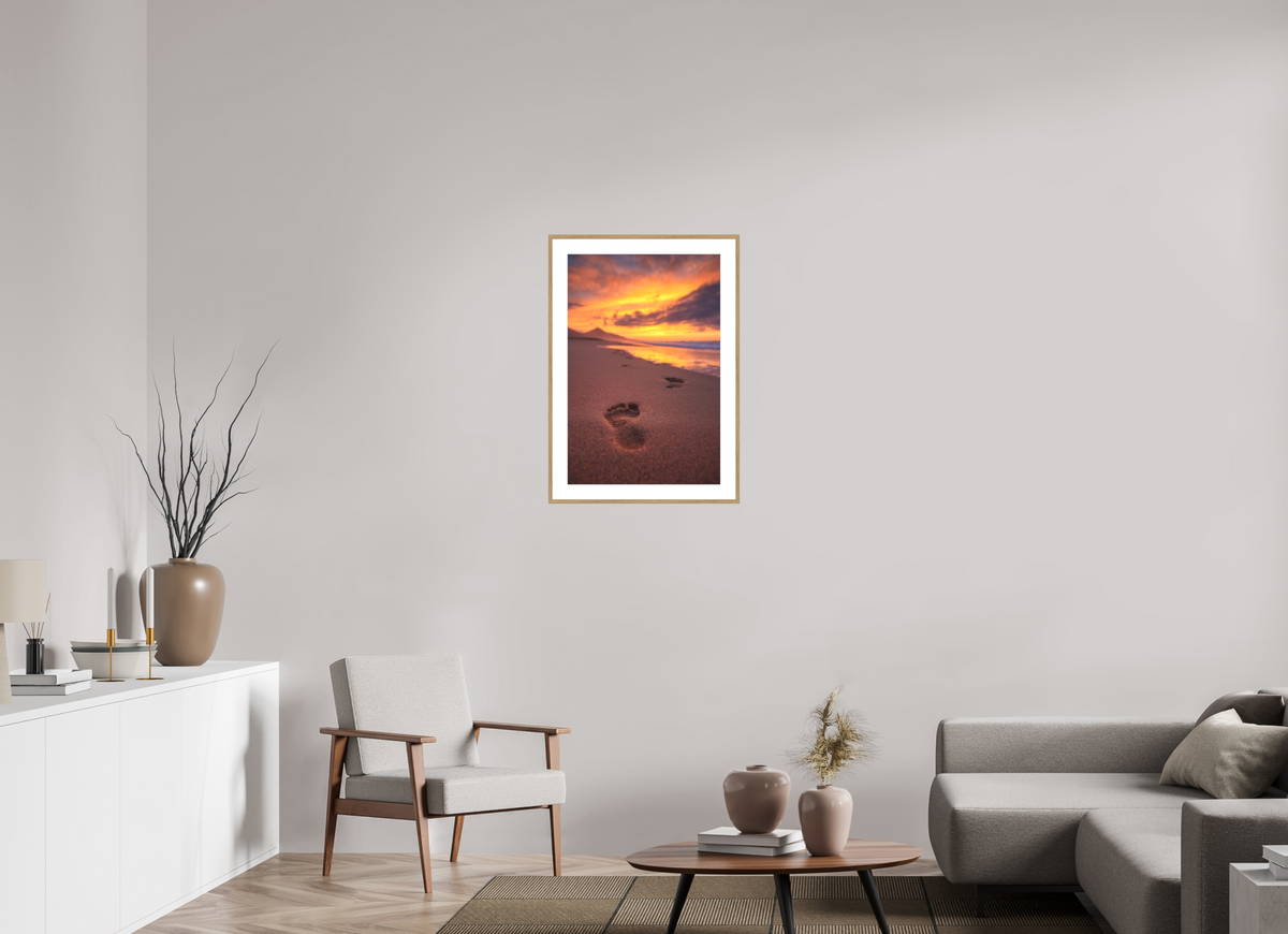 50 x 75 cm, Rahmen-Holzoptik Footprints at Sunset, Cofete, Fuerteventura