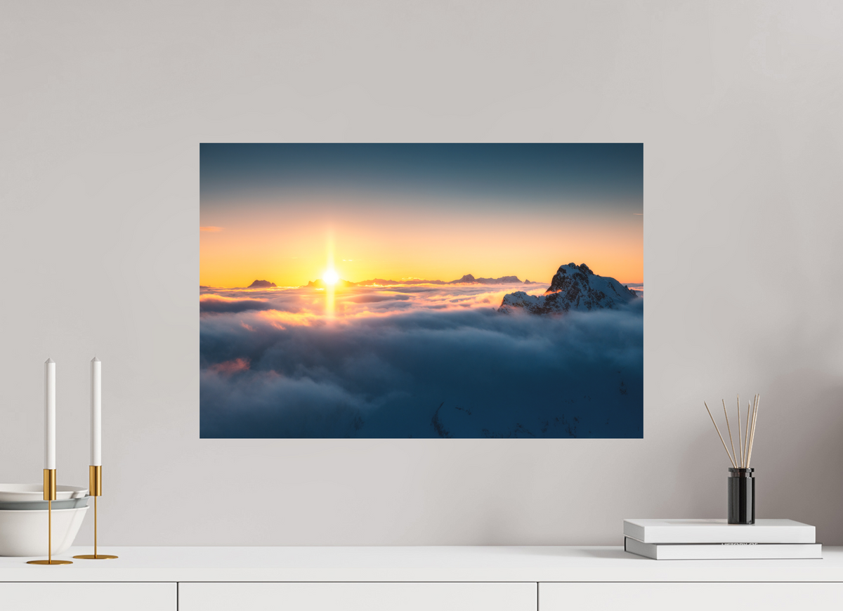 60 x 40 cm, Papierprint ohne Rahmen Golden Sunset Over the Clouds