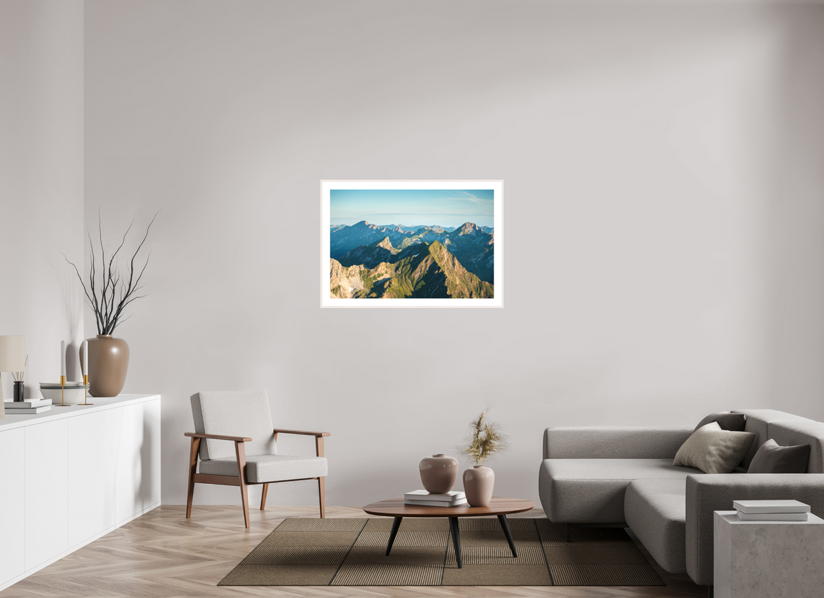 105 x 70 cm, Rahmen-Weiß Mohnenfluh Morning Light, Lech Austria