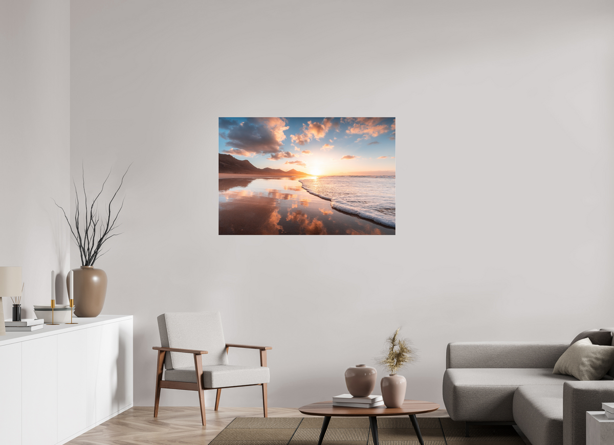 120 x 80 cm, Photo Print Under Acrylic Glass Sunset Reflections, Fuerteventura