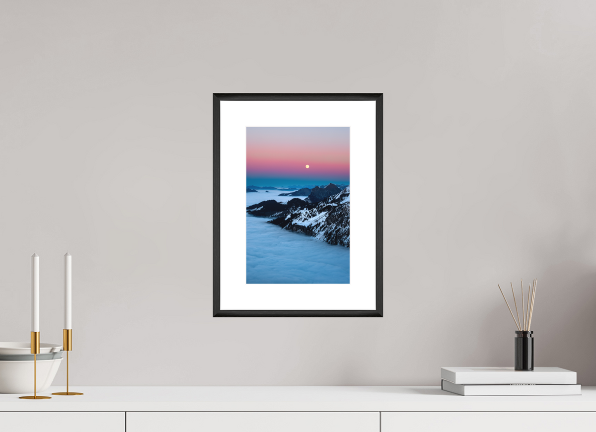20 x 30 cm, Rahmen-Schwarz Moonrise Over the Sea of Fog, Hohe Matona