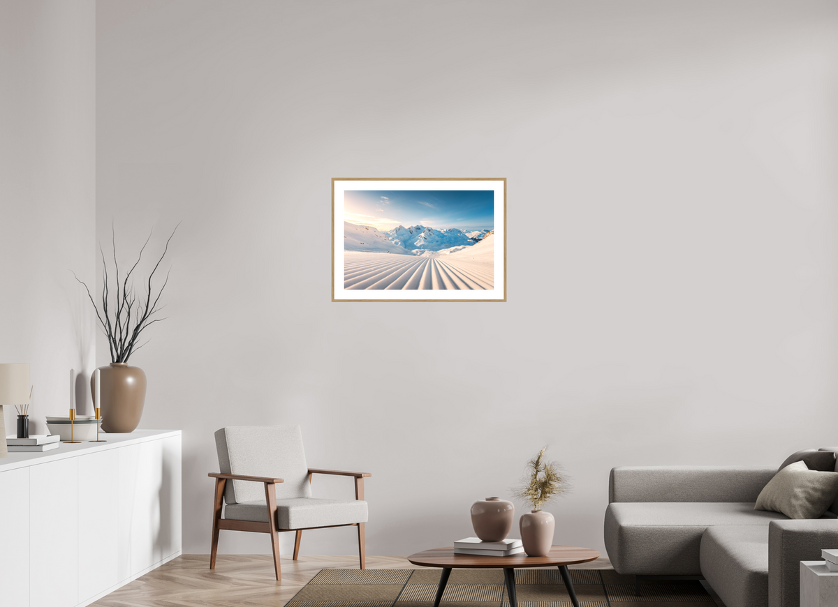 75 x 50 cm, Rahmen-Holzoptik Freshly Groomed Slope, Zürs