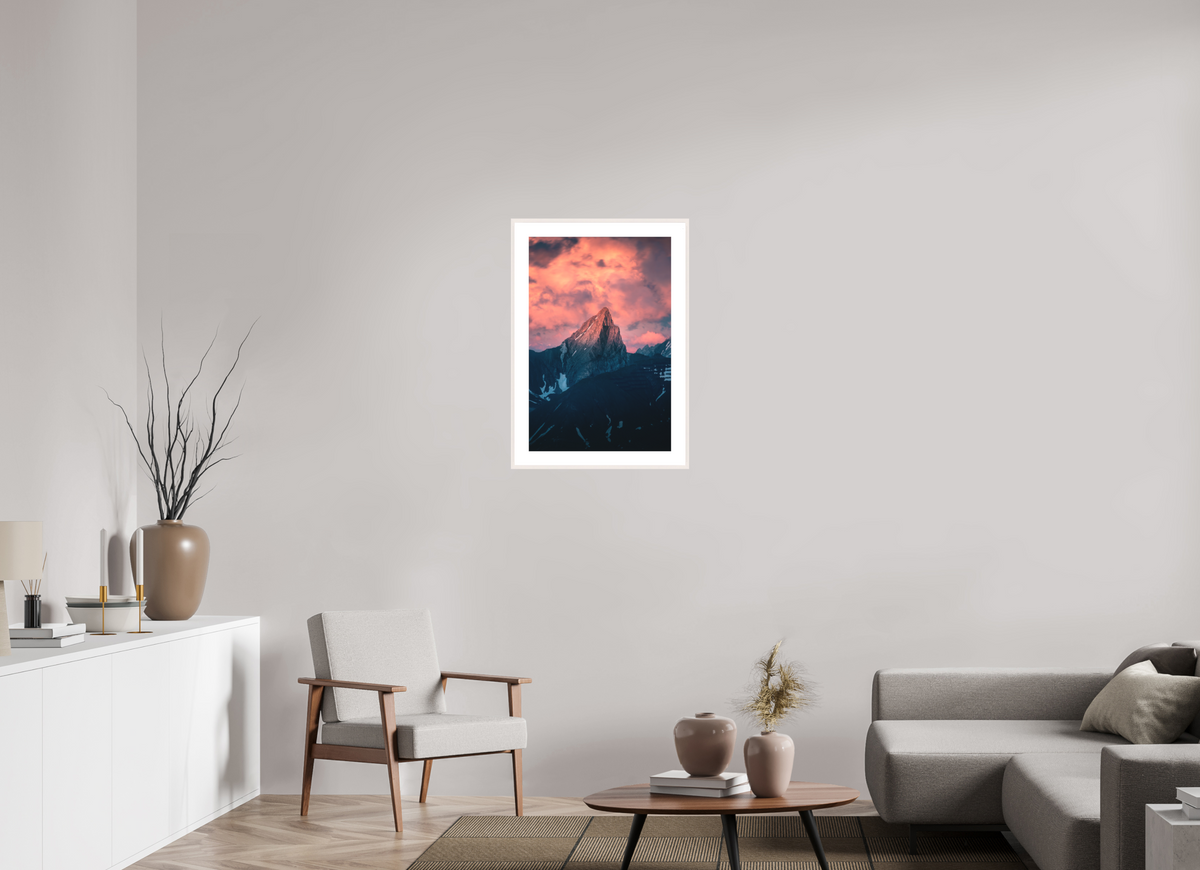50 x 75 cm, Rahmen-Weiß Roggspitze Sunset, Vorarlberg Austria