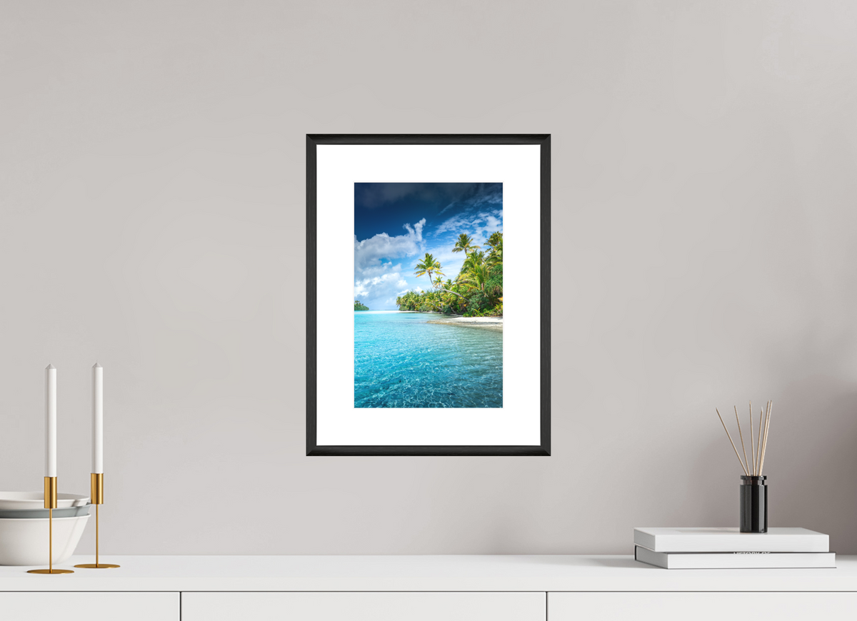 20 x 30 cm, Rahmen-Schwarz Palm Coast, Aitutaki Lagoon