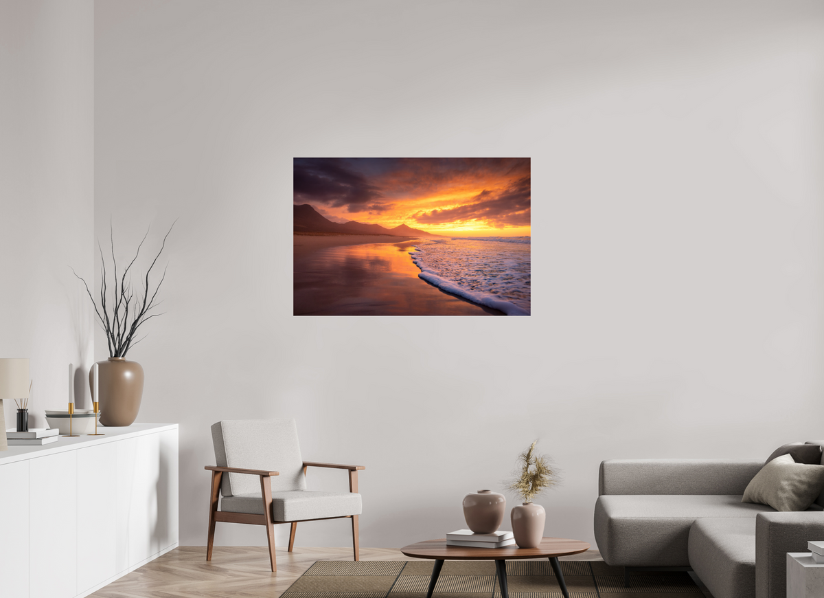 120 x 80 cm, Photo Print Under Acrylic Glass Dramatic Sunset on the Beach