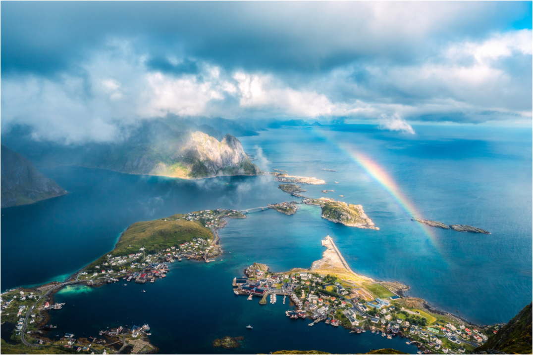 Main image Rainbow over Reinebringen, Lofoten