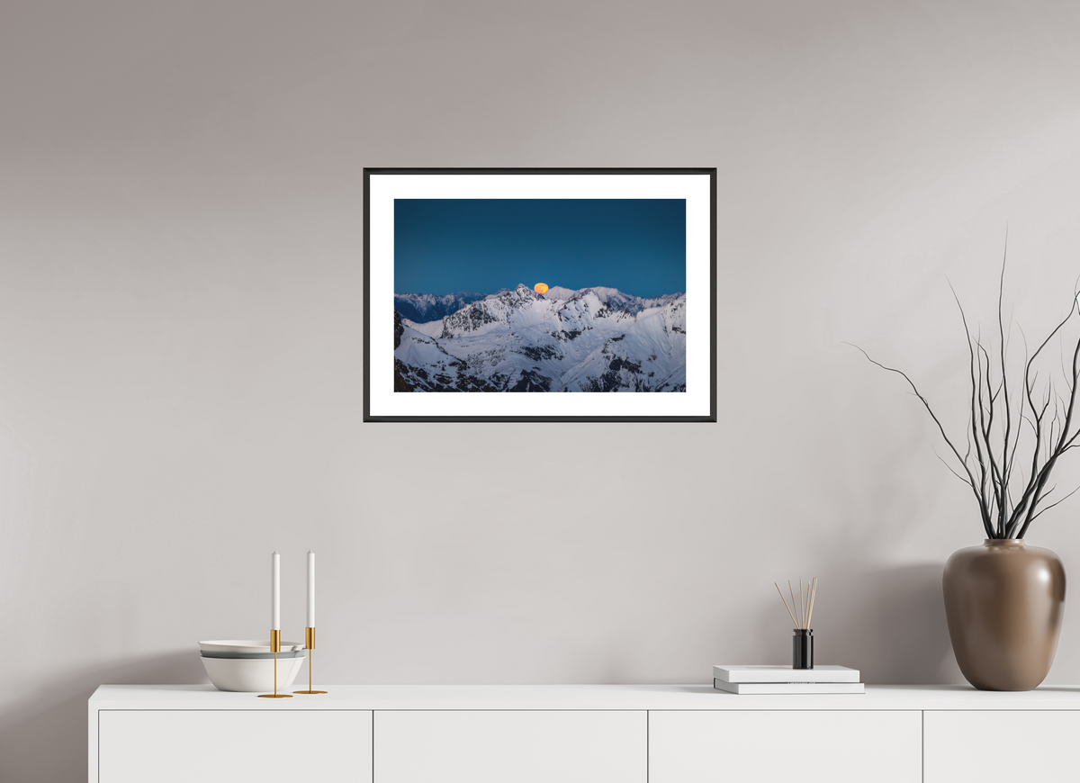 60 x 40 cm, Rahmen-Schwarz Moonrise at Trittkopf, Arlberg