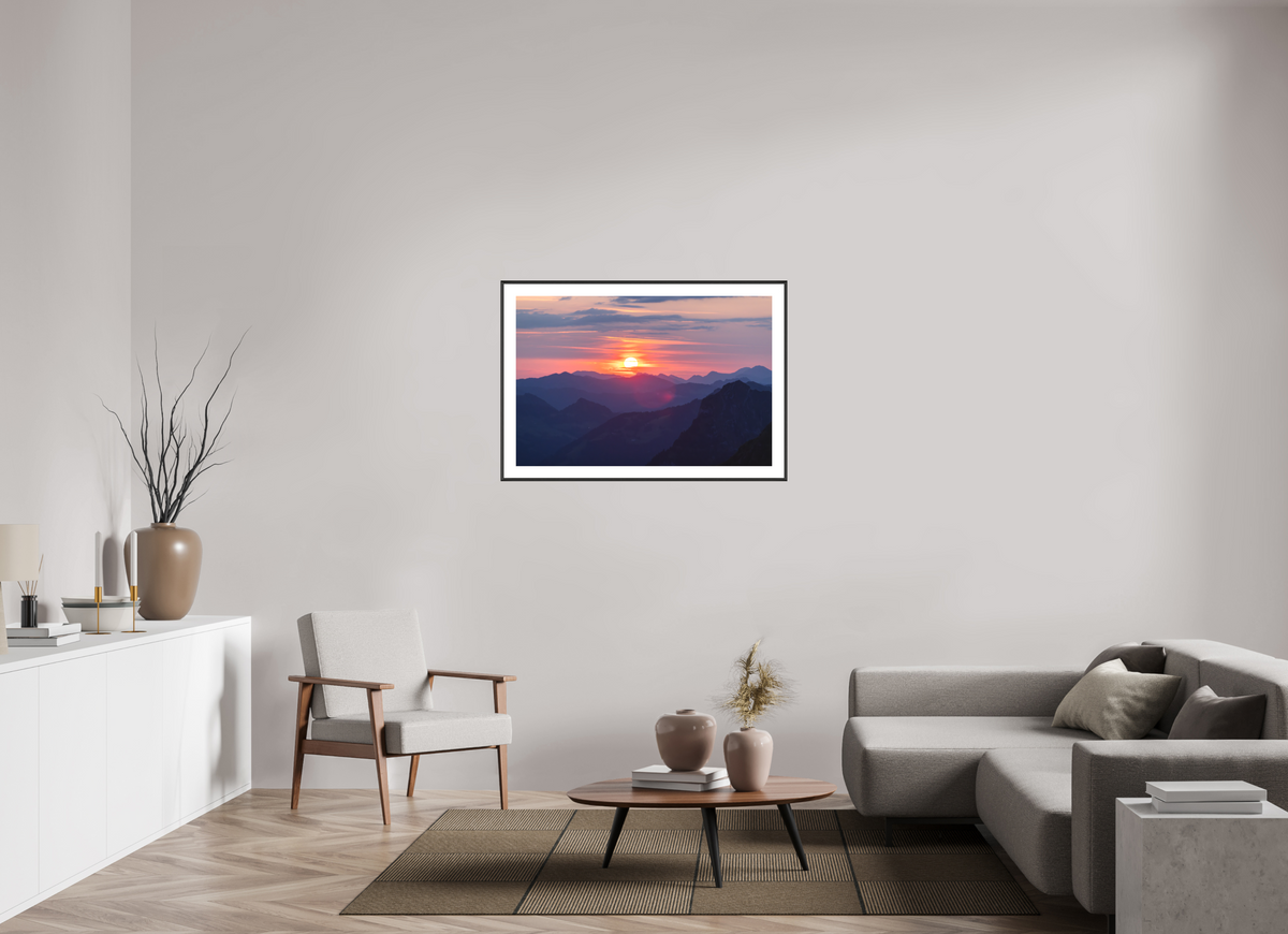 105 x 70 cm, Rahmen-Schwarz Hohe Matona Sunrise Layers, Alps