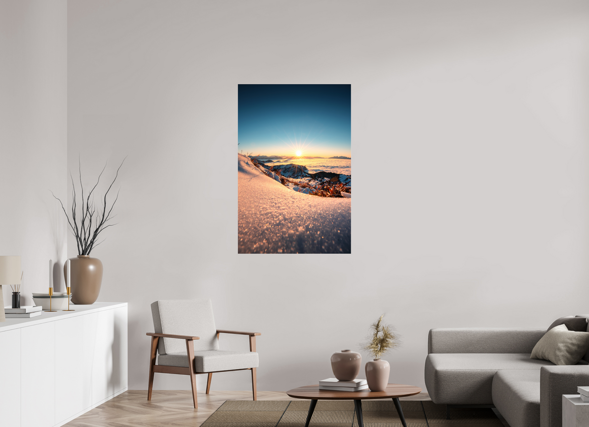 80 x 120 cm, Photo Print Under Acrylic Glass Sunset Mountain Layers, Vorarlberg