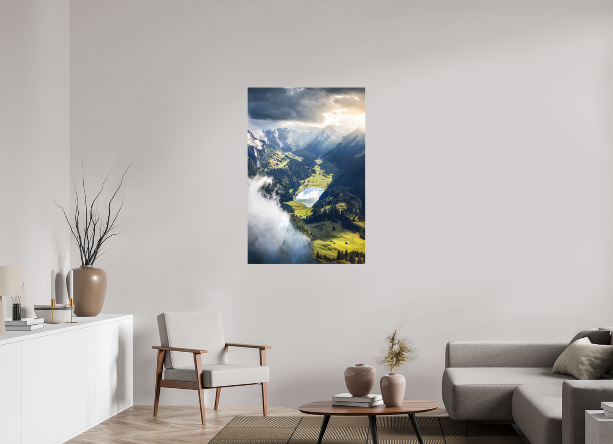 80 x 120 cm, Photo Print Under Acrylic Glass Alpine Valley and Lake, Hoher Kasten