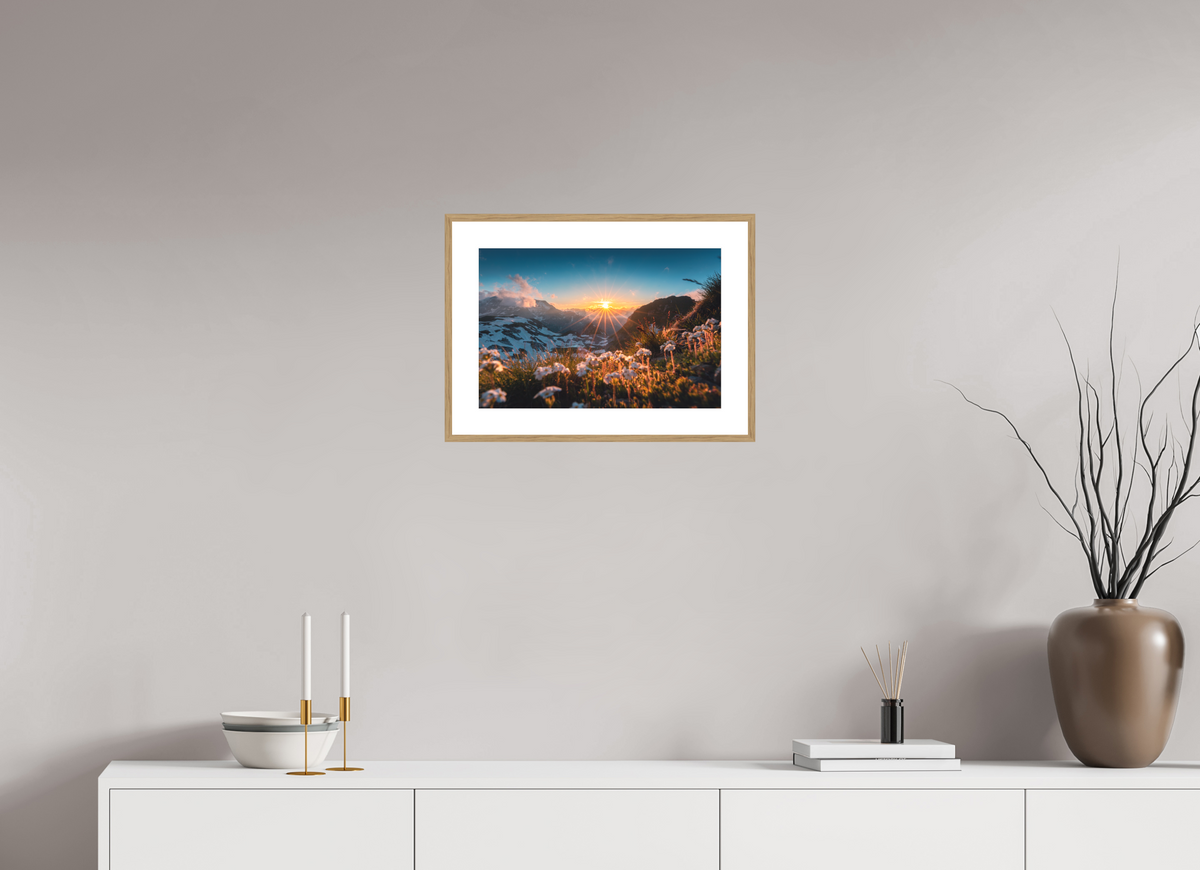 45 x 30 cm, Rahmen-Holzoptik Sunset at the Madloch, Arlberg