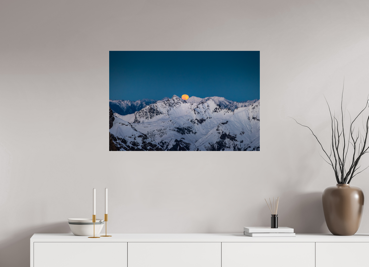 90 x 60 cm, Photo Print Under Acrylic Glass Moonrise at Trittkopf, Arlberg