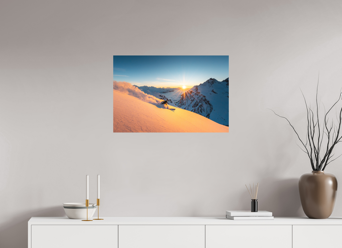75 x 50 cm, Papierprint ohne Rahmen Freeride at Sunset, Trittkopf, Arlberg