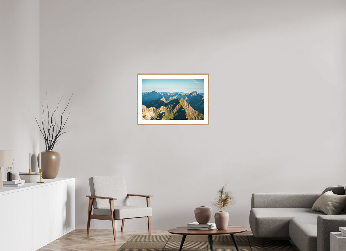 75 x 50 cm, Rahmen-Holzoptik Mohnenfluh Morning Light, Lech Austria