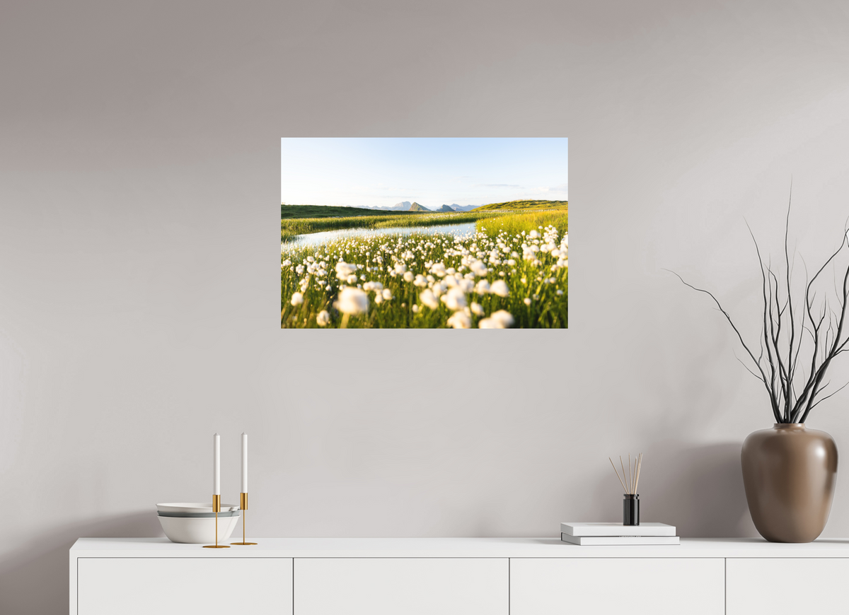 75 x 50 cm, Papierprint ohne Rahmen Alpine Cotton Grass by the Pond
