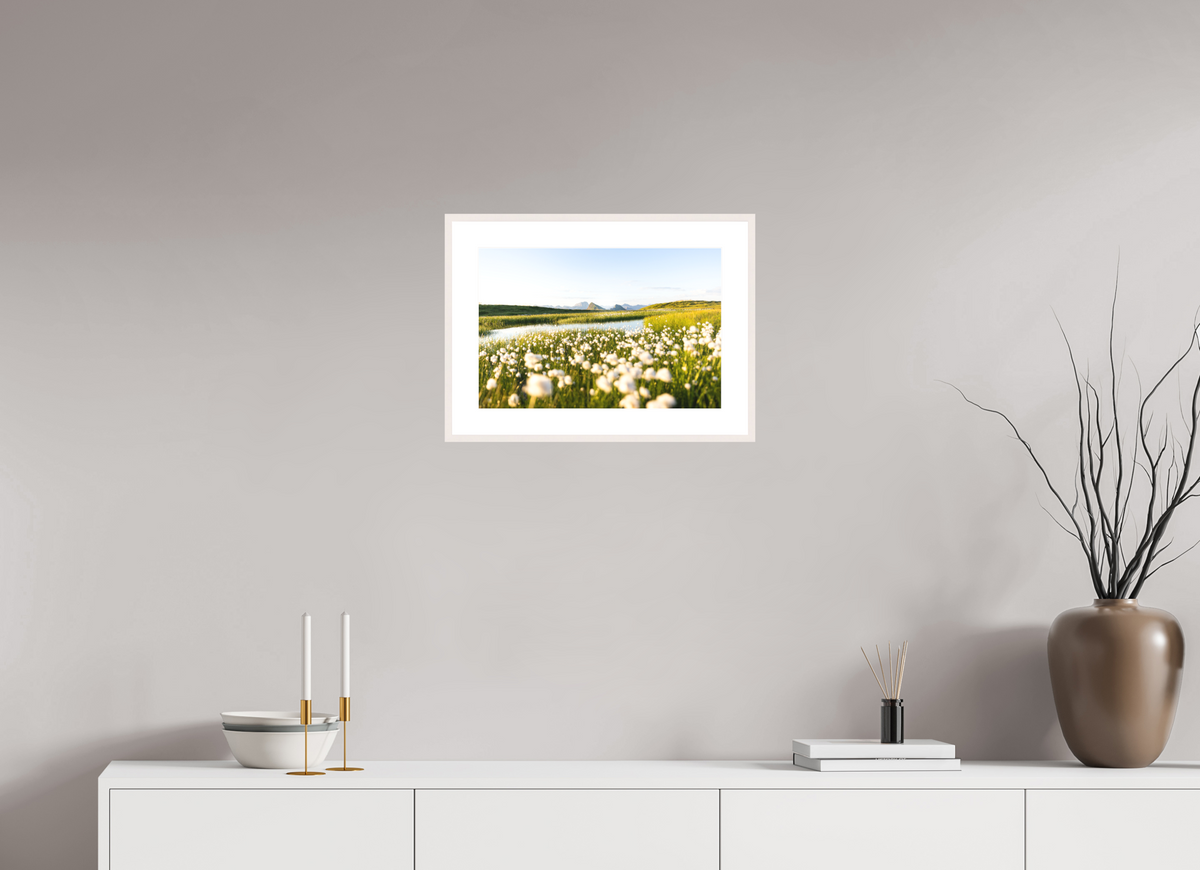 45 x 30 cm, Rahmen-Weiß Alpine Cotton Grass by the Pond
