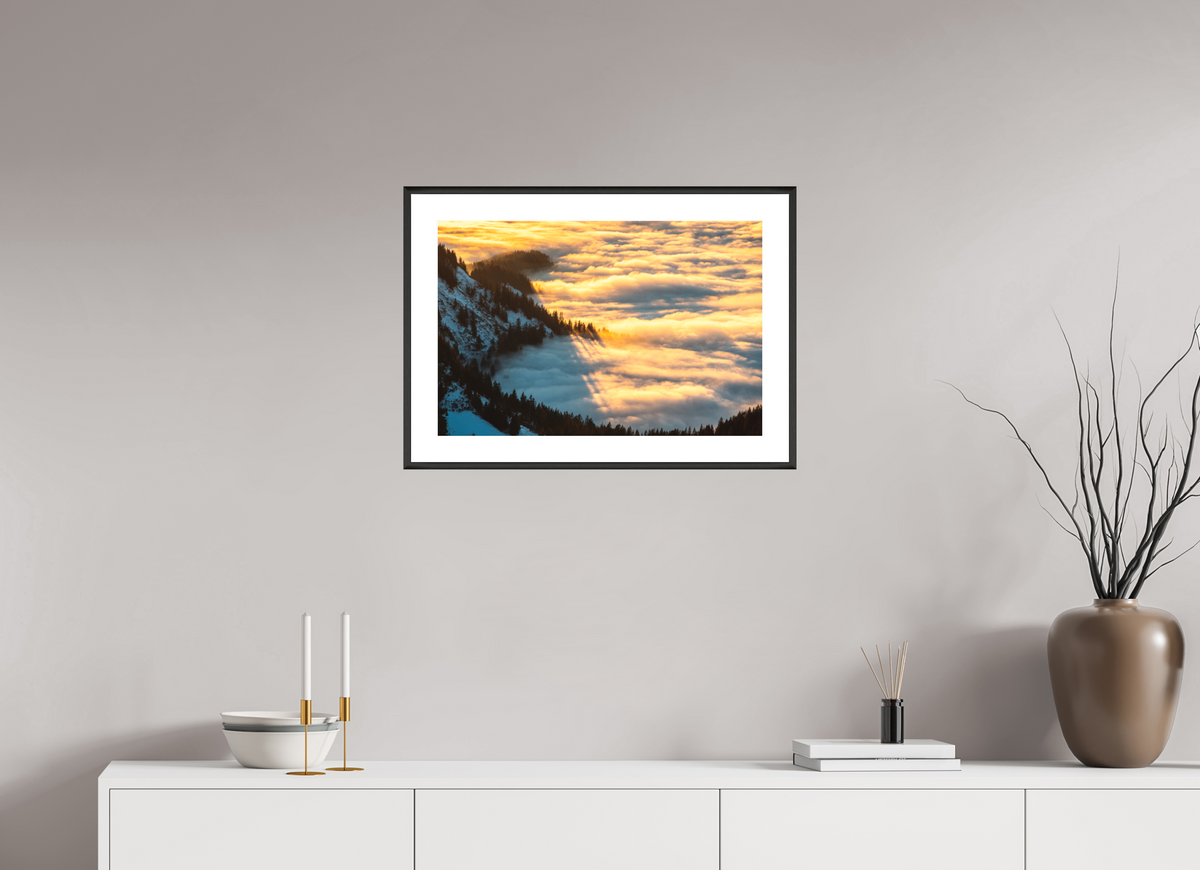 60 x 40 cm, Rahmen-Schwarz Sea of Fog at the Hohe Matona, Vorarlberg