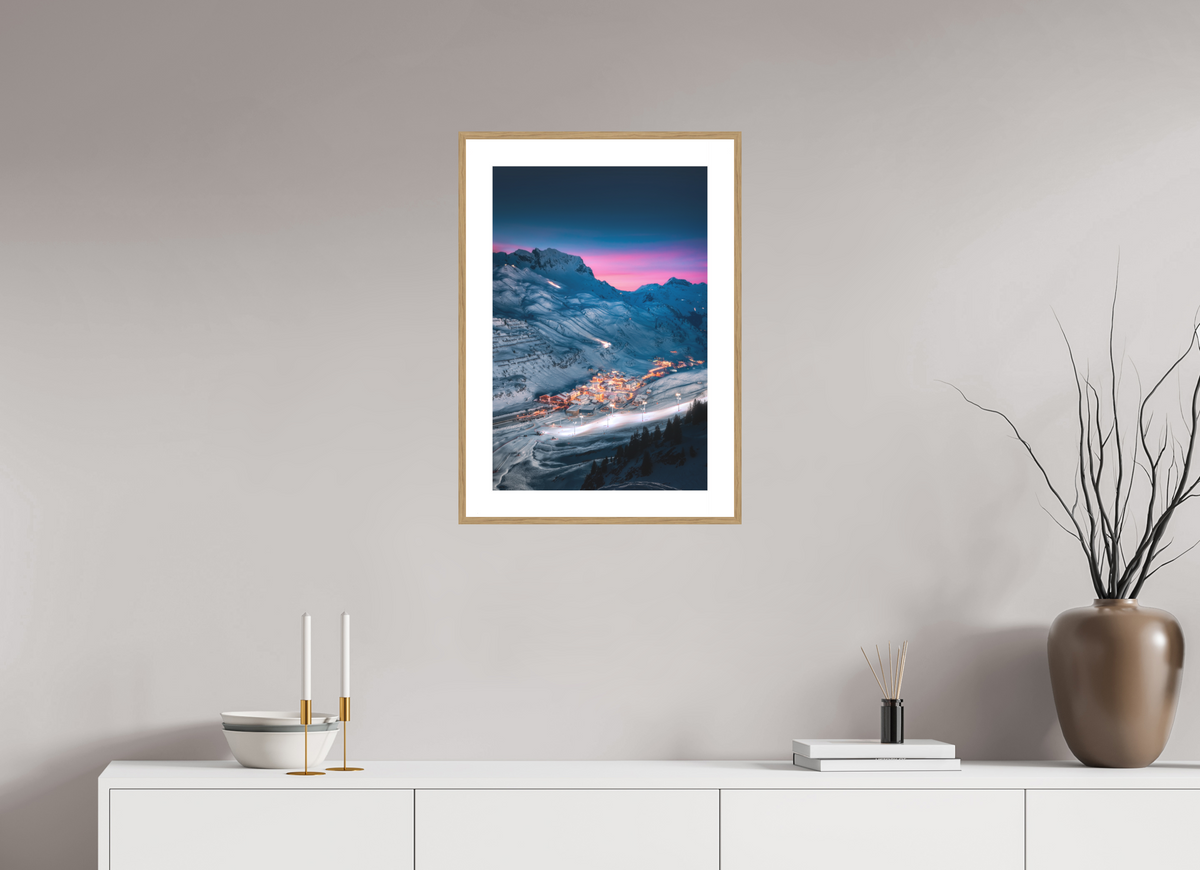 40 x 60 cm, Rahmen-Holzoptik Zürs at Night, Arlberg