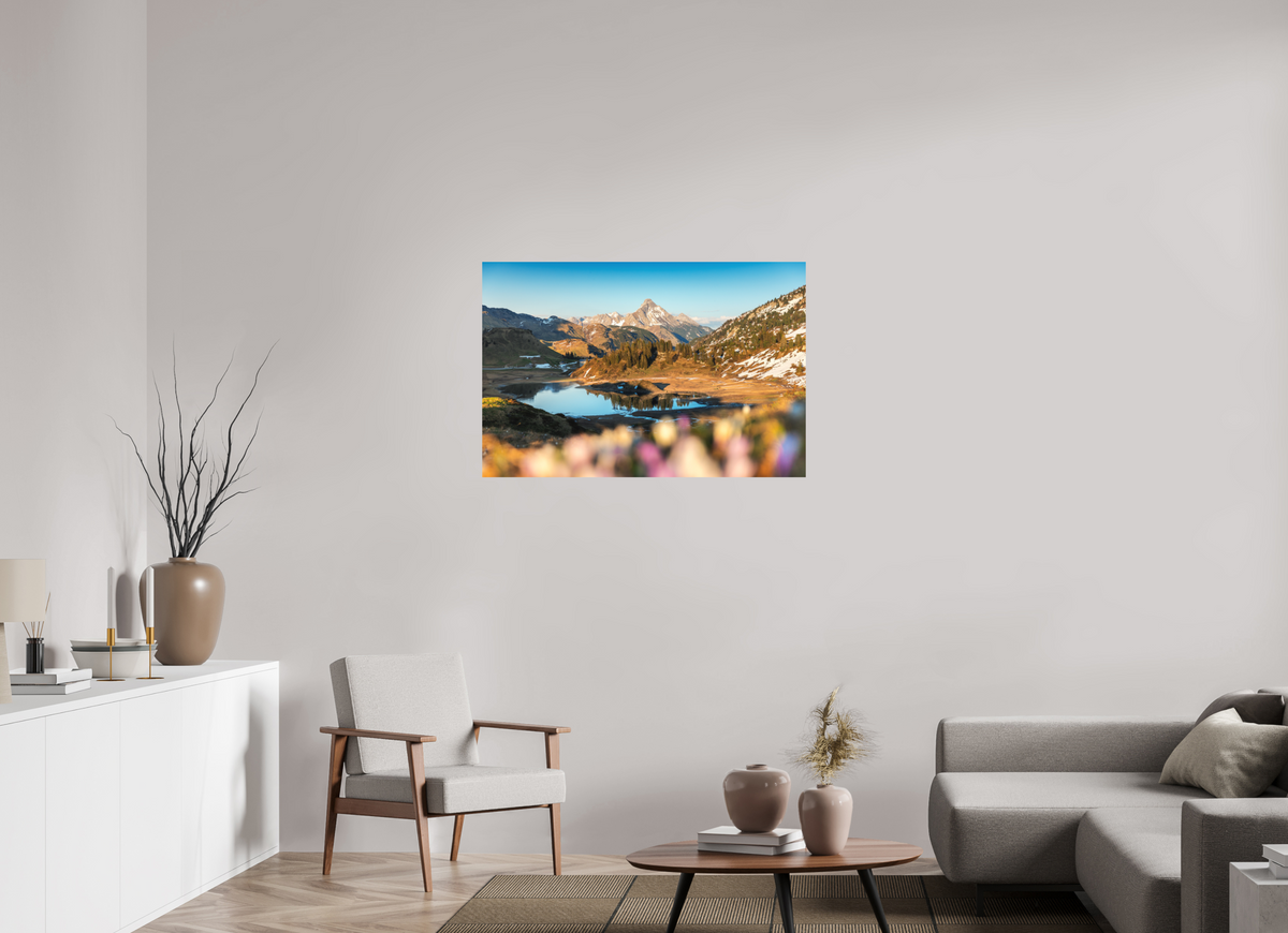 105 x 70 cm, Papierprint ohne Rahmen Körbersee Sunset, Warth Arlberg